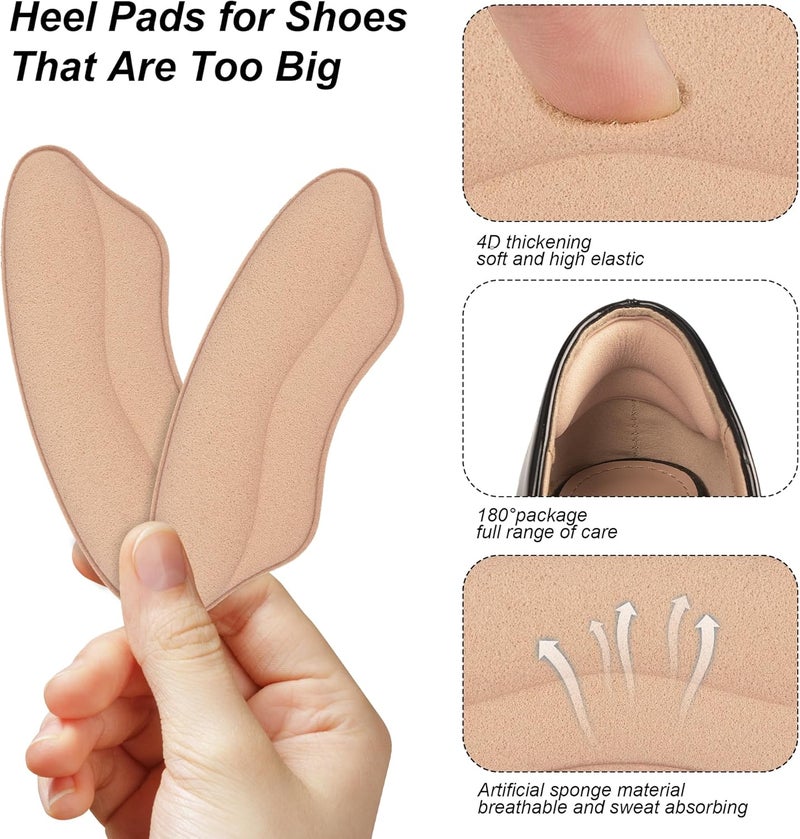 Riootlnm Heel Pads for Shoes That are Too Big, Heel Inserts for Women, Heel Grips for Womens Shoes, Heel Protectors, Heel Cushion Liners for Blisters Loose Shoes, Shoe Fillers (Foam RosybrownBlack 4Pairs) - Image 3